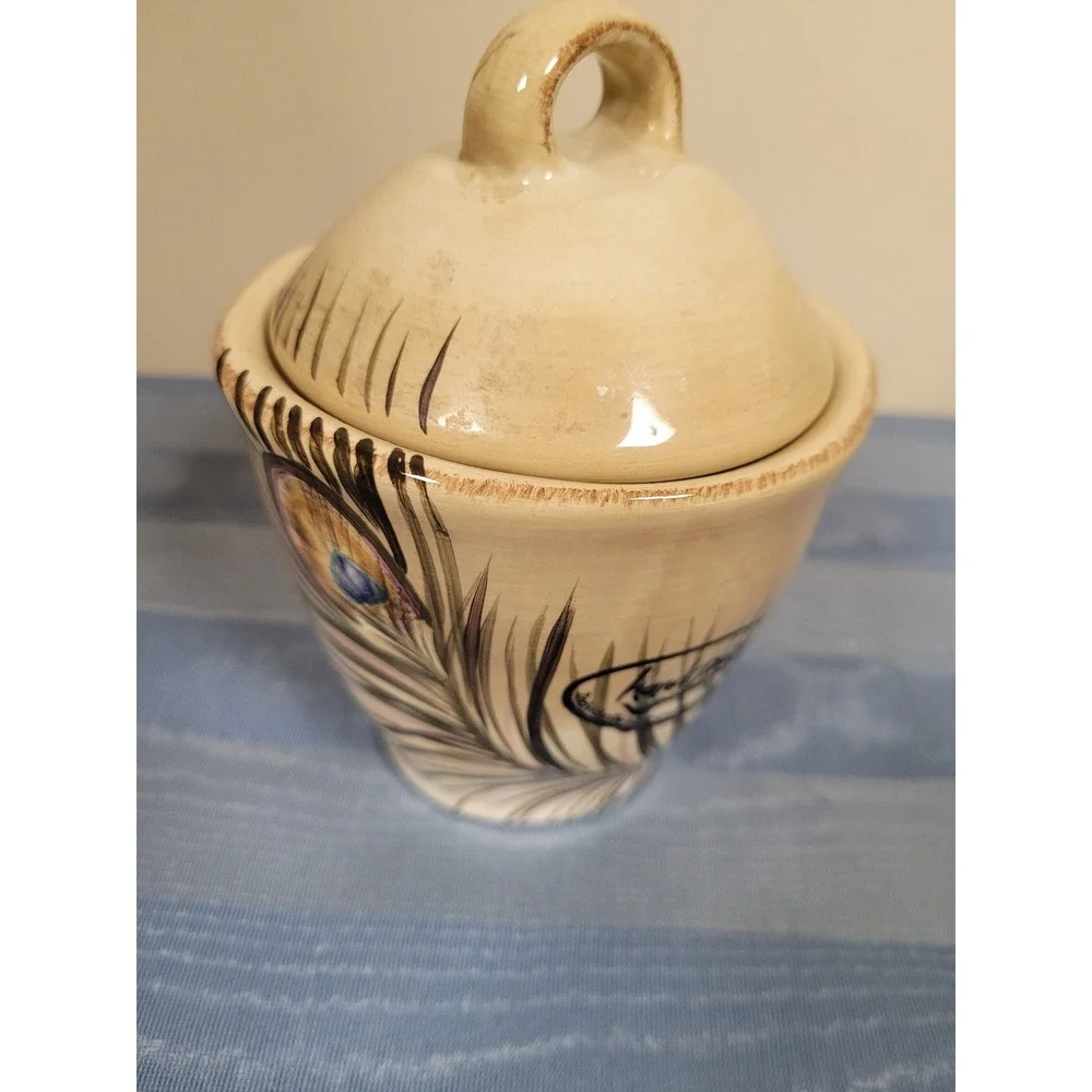 Tabletops Peacock Hand Painted NWT Cream Ceramic‎ Sugar Bowl & Creamer Gift Set